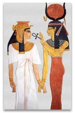 Isis holding the Ankh at 
    Nefertari's head