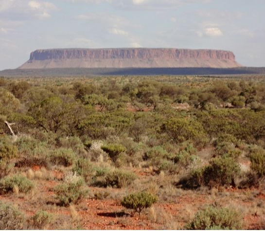 Photograph of Mount Connor, Central Australia, showing an odd shadow in the foreground